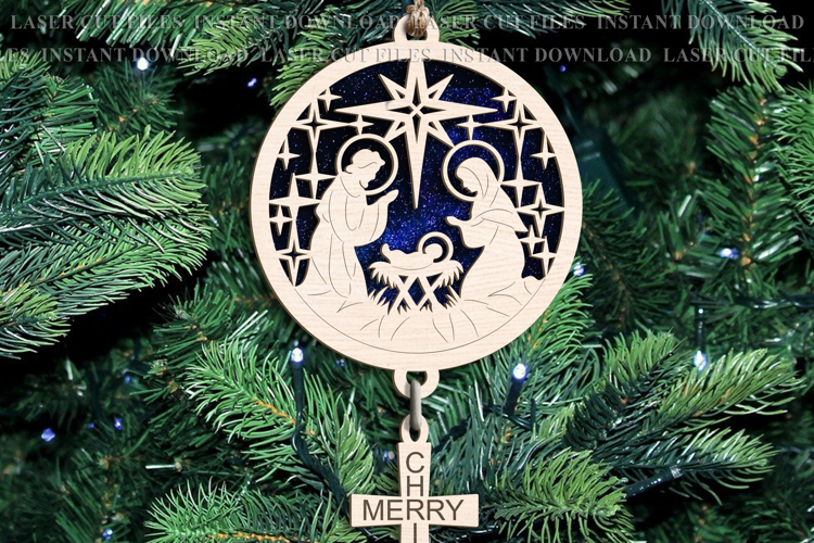 Jesus in a manger Christmas Nativity Suncatcher Ornament svg example image 1