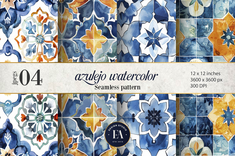 Azulejo watercolor Tile Pattern | Moroccan Traditional tiles