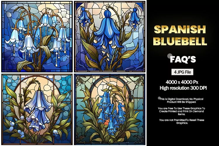 Stained Glass Spanish Bluebell Square Coaster - 04 Variation