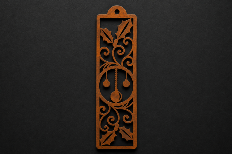 Elegant Holly Leaves and Hanging Ornament Wooden Bookmark example image 1