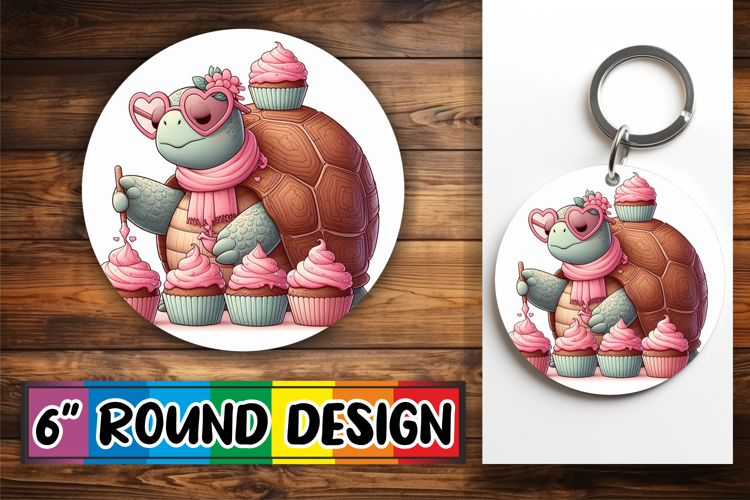 Unique Round Keychain Sublimation, Turtle