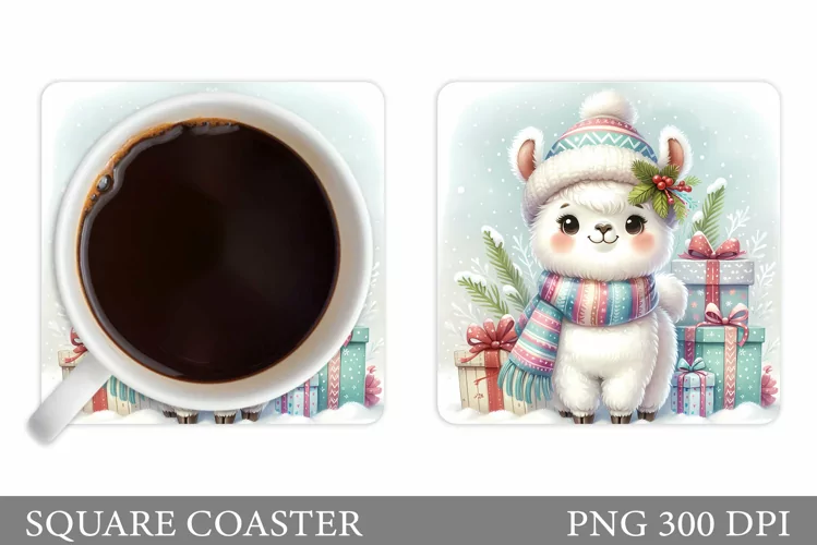 Christmas Lama Coaster Design. Christmas Coaster Sublimation