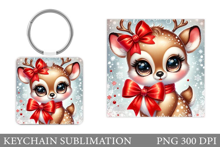 Cute Deer Keychain Design. Christmas Keychain Sublimation example image 1