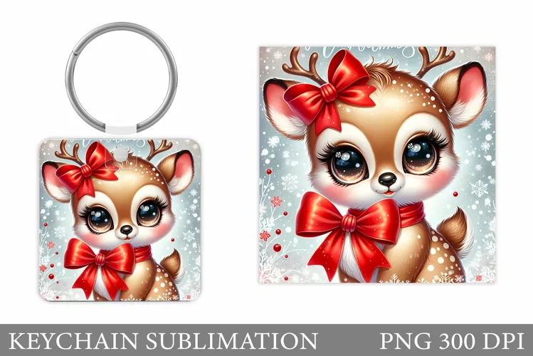 Cute Deer Keychain Design. Christmas Keychain Sublimation