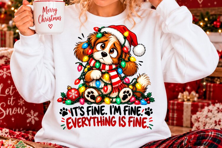 Funny Christmas Dog It's Fine Sublimation PNG example image 1