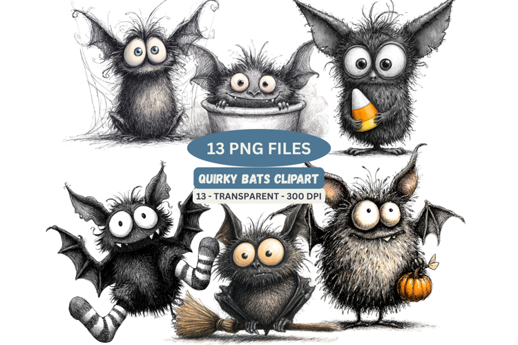 Quirky Bat PNGs | Bats PNGS | Halloween Cartoon Clipart | 13