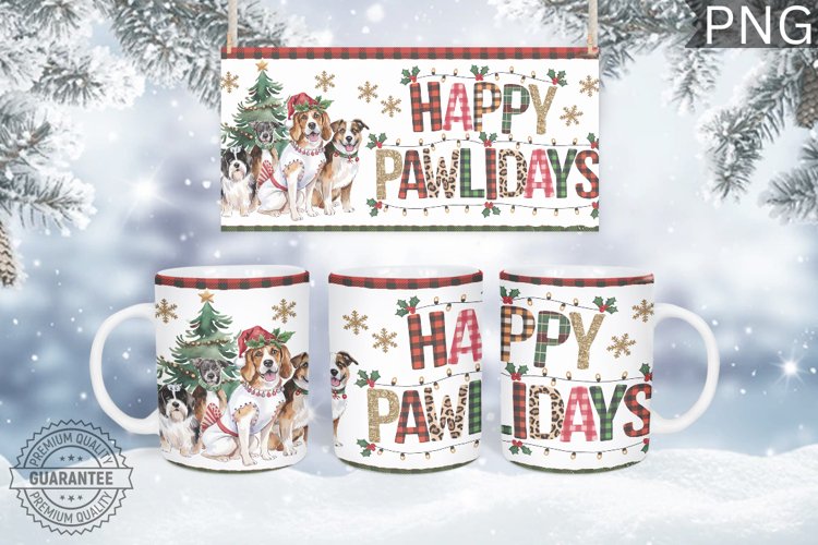 Happy Pawlidays Mug Wrap - Christmas Mug Sublimation