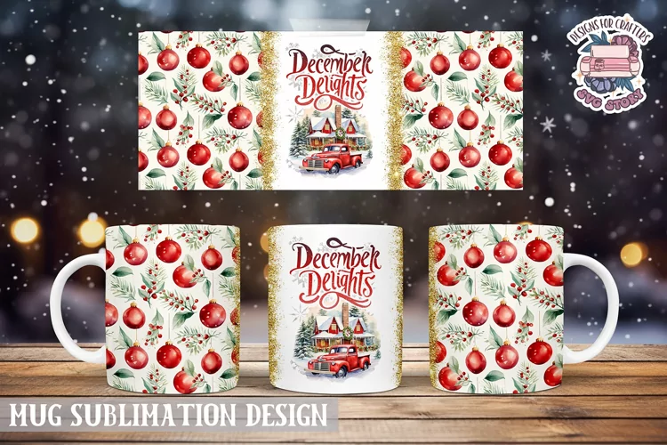 Christmas Mug Wrap Sublimation December delights Quote