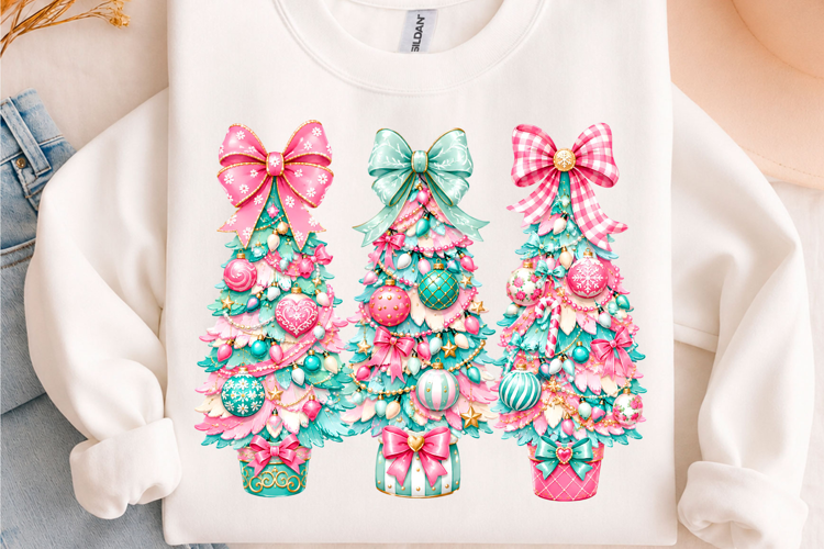 Preppy Pink Teal Christmas Tree