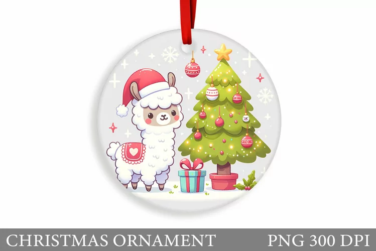 Cute Lama Christmas Ornament. Christmas Ornament Sublimation