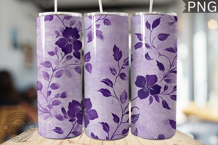 Purple Floral Tumbler Wrap - High Quality 300 Dpi