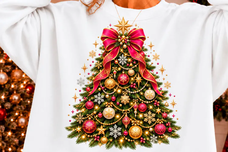 Pink Bow Christmas Tree PNG New Year T-shirt Png