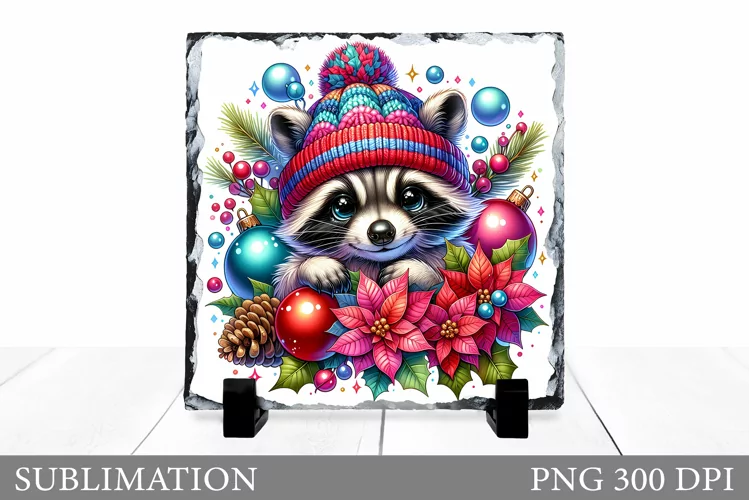 Christmas Raccoon Sublimation. Christmas Raccoon Slate