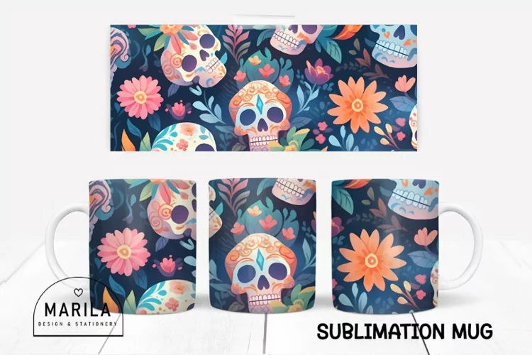 Floral Skull Mug Sublimation Design / halloween Mug #10