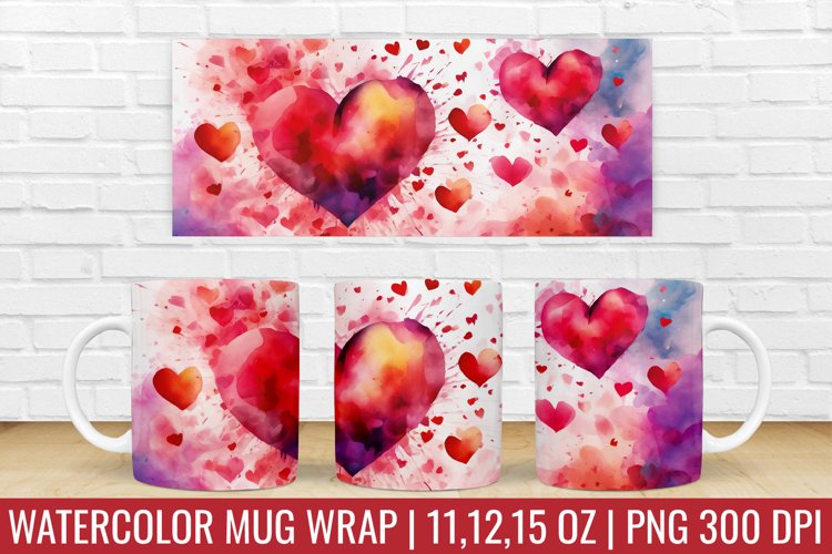 Valentines Day Hearts Mug Wrap|Mug Watercolor Design