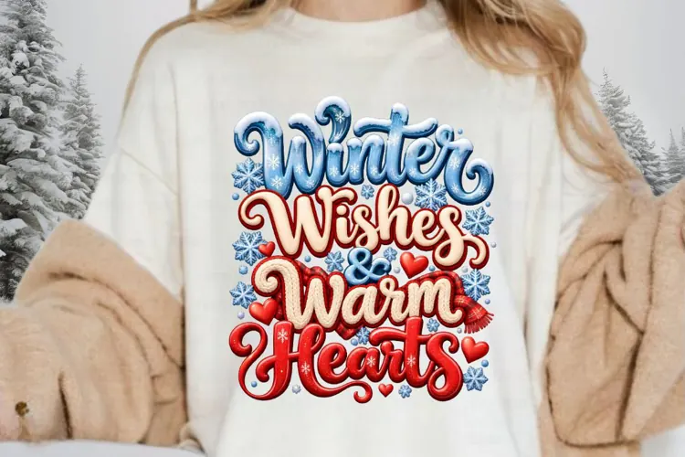 Winter Wishes & Warm Hearts Christmas PNG Sublimation Design