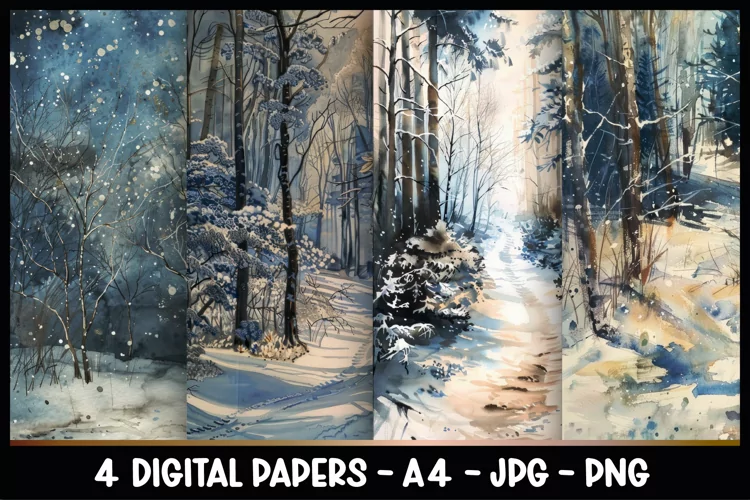 4 Winter Digital Papers I Christmas Junk Journal Pages