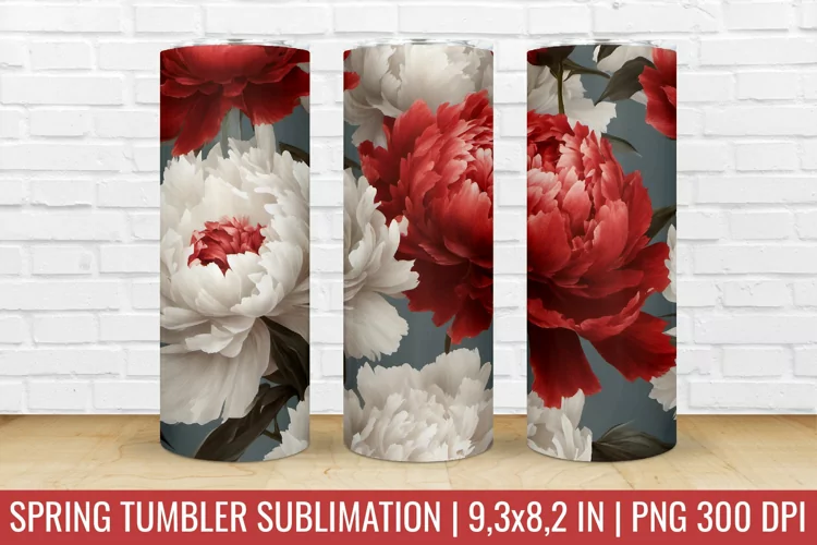 Peony Flower Tumbler Wrap | SpringTumbler Sublimation Design