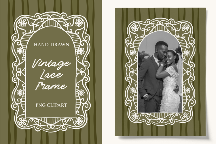Hand Drawn Vintage Lace Wedding Frame Clipart PNG