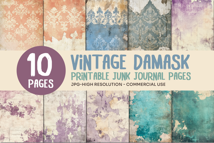 Vintage Damask Junk Journal Pages