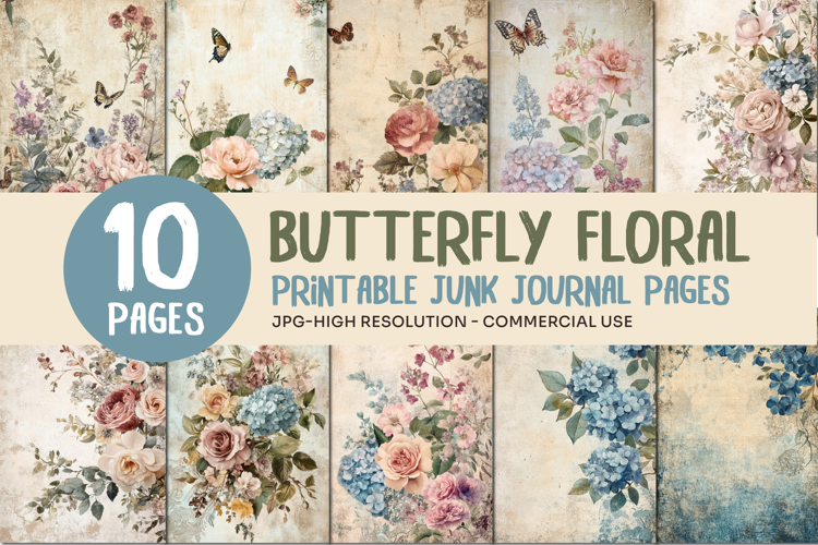 Butterfly Floral Junk Journal Pages