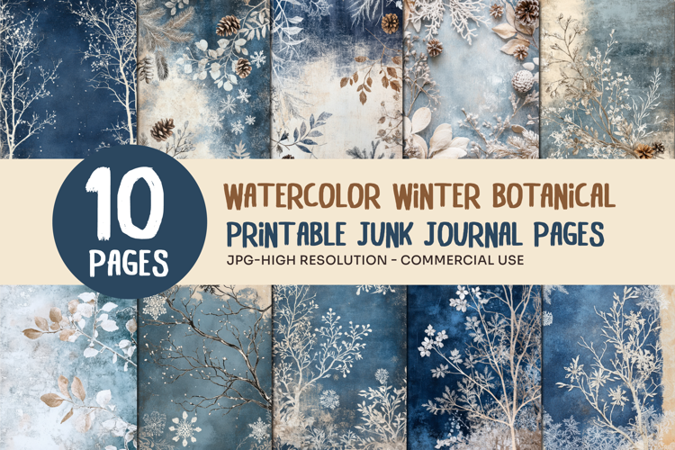 Watercolor Winter Botanical Junk Journal Pages
