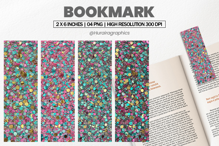Multicolor Glitter Bookmark PNG, Bookmark Sublimation