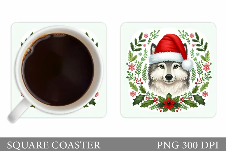 Christmas Wolf Coaster. Christmas Coaster Sublimation