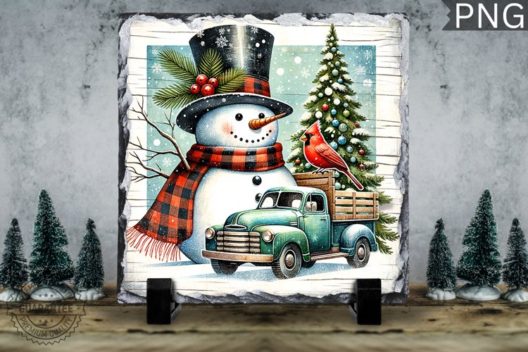 Christmas Snowman, Christmas Square Sublimation Slate Design example image 1