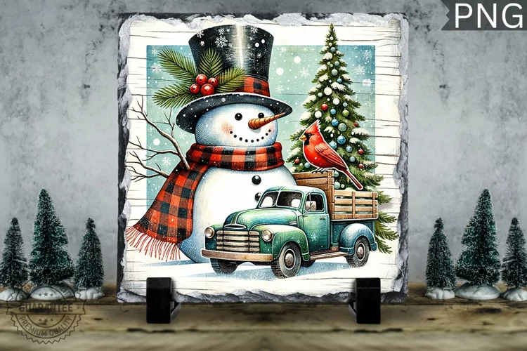 Christmas Snowman, Christmas Square Sublimation Slate Design