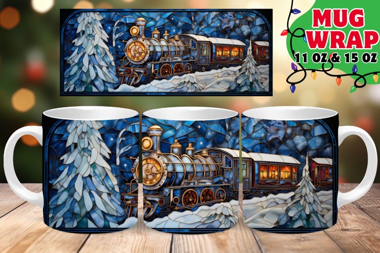 Holiday Stained Glass Fantasy 11oz 15oz Mug Wrap example image 1