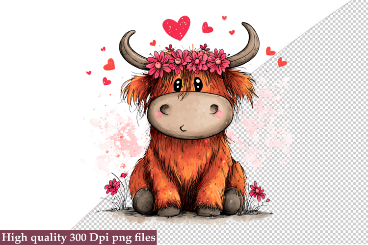 Valentine Highland Cow Clipart Png