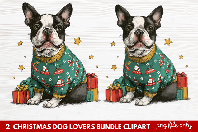 2 Christmas Dog Lovers Clipart | Festive Holiday Puppy PNG