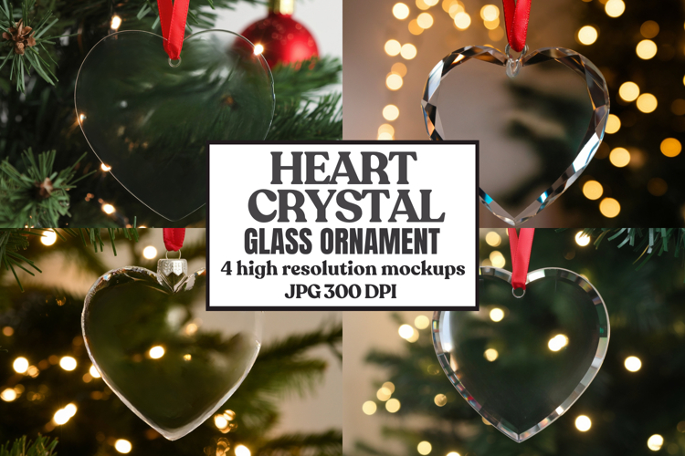Christmas Heart Crystal Glass Ornaments Mockups