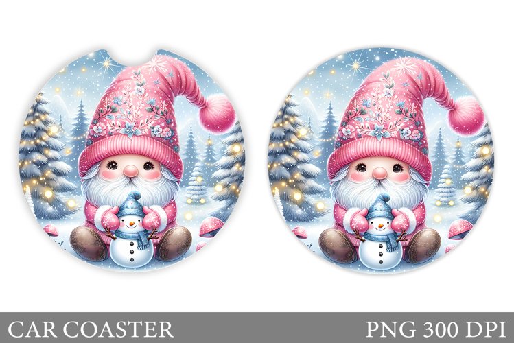 Cute Gnome Car Coaster. Christmas Car Coaster Sublimation example image 1