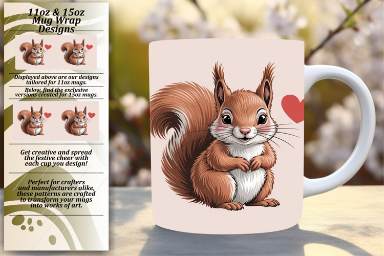 Chic 15oz Mug Wrap Png Design , Valenines Animals