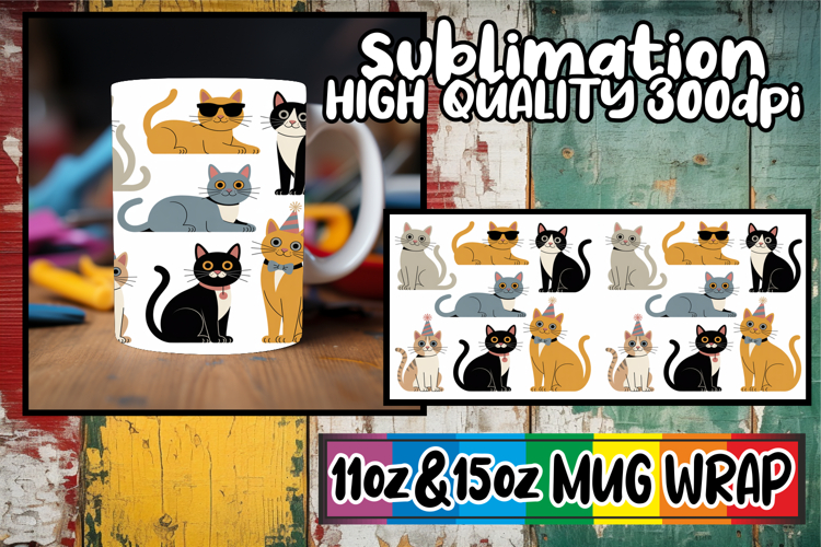 Whimsical evenings 11oz 15oz sublimation wrap, Funny Cat
