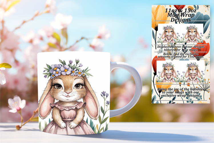 BEAUTIFUL PNG for 15oz Mug Wrap , Cute Bunny
