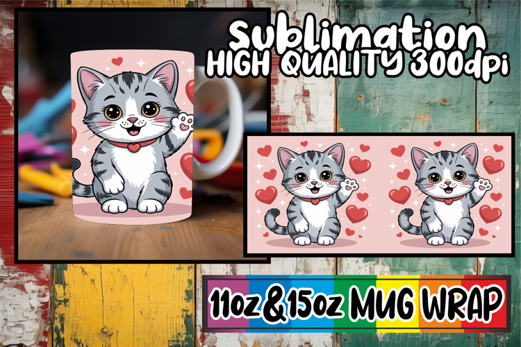 Loving memories sublimation mug wrap, Valentines Cat