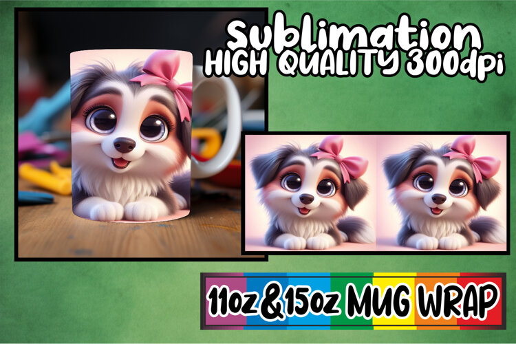 Magical mornings 11oz 15oz sublimation wrap, 3D Dog example image 1
