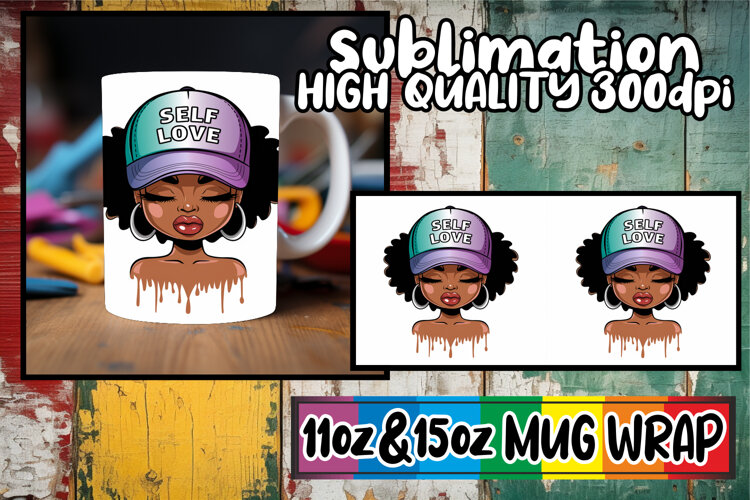 Playful mornings 11oz 15oz sublimation wrap, Black Woman example image 1