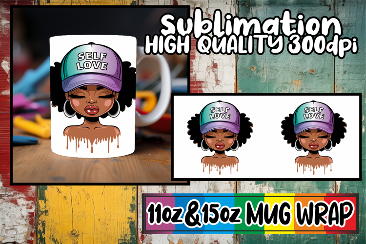 Playful mornings 11oz 15oz sublimation wrap, Black Woman
