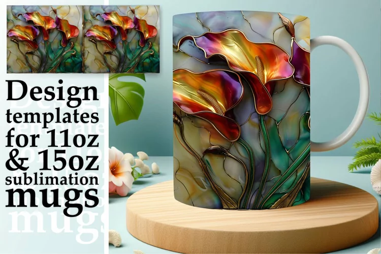 Elegant 3D Floral Mug Wrap: Sublimation Pattern
