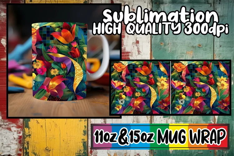 Vibrant Flower Pattern Mug Sublimation 11oz/15oz