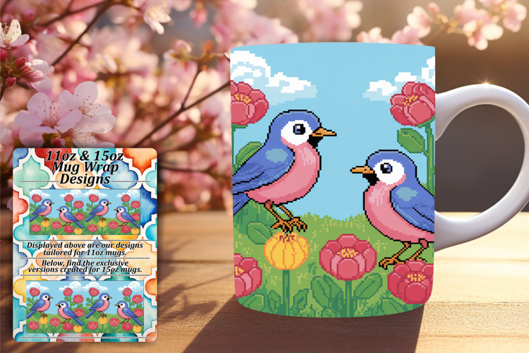 Custom 11oz Mug Wrap Png Design , Birds