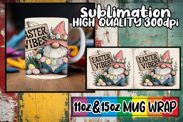 Cheerful sunsets 11oz 15oz sublimation wrap, Easter Gnomes