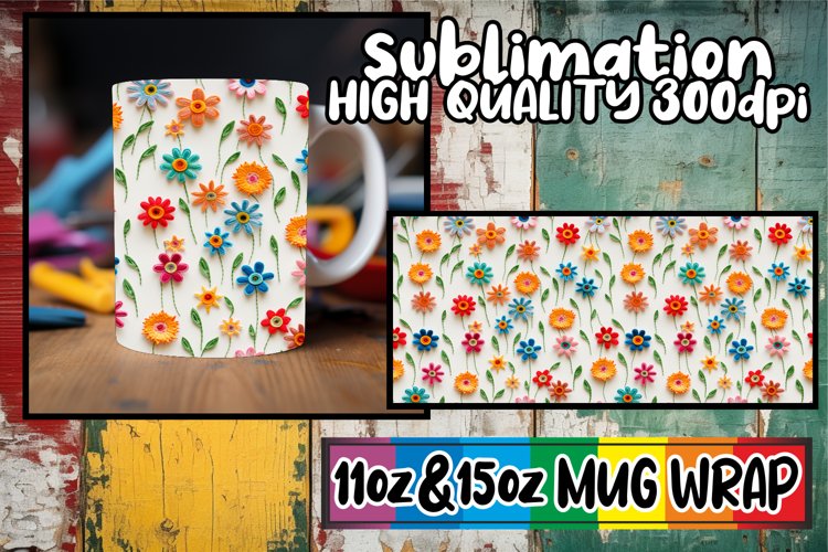 3D Embroidered Petal Mug Art - 11oz/15oz Sublime
