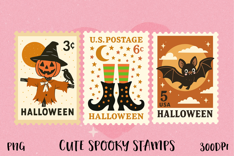 Cute Spooky Halloween Postage Stamp PNG | Sublimation