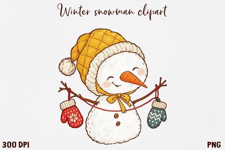 Cute Winter Snowman Clipart, Cozy Christmas Snowman PNG. example image 1