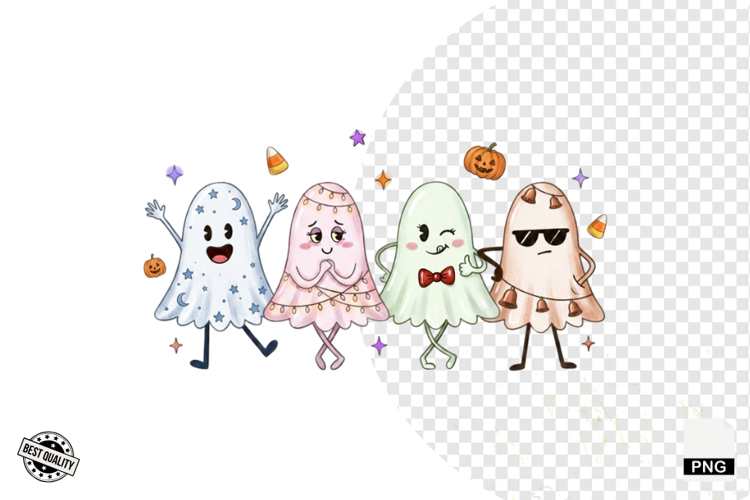 Cartoonish Halloween Ghosts PNG